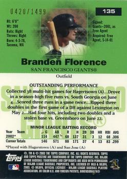 2003 Topps Pristine #135 Branden Florence Back