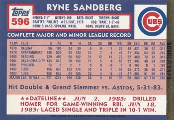 2001 Topps 50th Anniversary Chicago Cubs Reprints #3 Ryne Sandberg Back