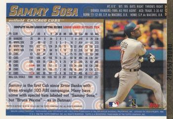 2001 Topps 50th Anniversary Chicago Cubs Reprints #10 Sammy Sosa Back