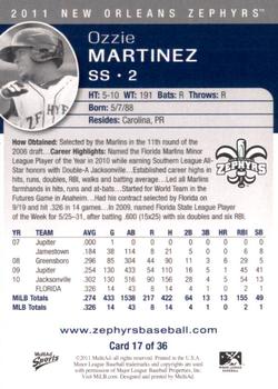 2011 MultiAd New Orleans Zephyrs #17 Ozzie Martinez Back