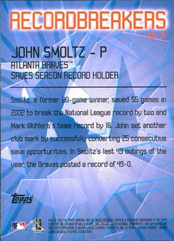 2003 Topps - Record Breakers (Series Two) #RB-JS John Smoltz Back