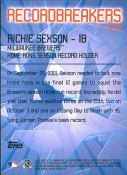 2003 Topps - Record Breakers (Series Two) #RB-RS Richie Sexson Back