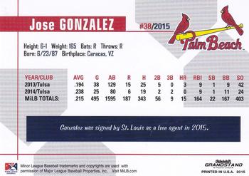 2015 Grandstand Palm Beach Cardinals #NNO Jose Gonzalez Back