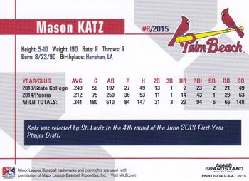2015 Grandstand Palm Beach Cardinals #NNO Mason Katz Back