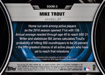 2016 Topps Update - 500 HR Futures Club Medallions Gold #500M-5 Mike Trout Back