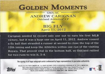 2012 Topps Update - Golden Moments Autographs #GMA-AC Andrew Carignan Back