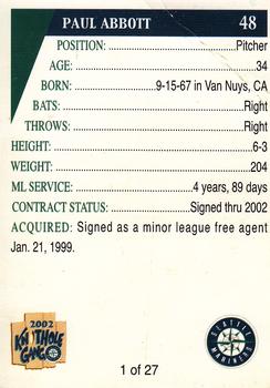 2002 Seattle Mariners Knothole Gang #1 Paul Abbott Back