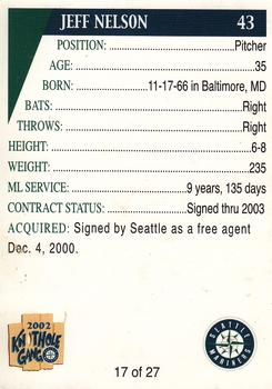 2002 Seattle Mariners Knothole Gang #17 Jeff Nelson Back