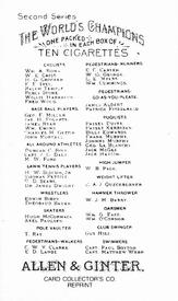 1888 Allen & Ginter World Champions Baseball Only Reprint #NNO Buck Ewing Back