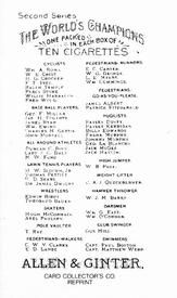 1888 Allen & Ginter World Champions Baseball Only Reprint #NNO James Fogarty Back