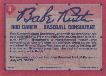 1991 Topps Babe Ruth Movie Promo #8 Rod Carew -- Baseball Consultant Back