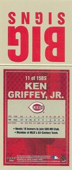 2004 Fleer Platinum - Big Signs #11BS Ken Griffey Jr. Back