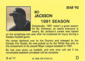 1992 Star Bo Jackson #6 Bo Jackson Back