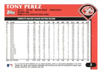 2003 Topps Retired Signature Edition #2 Tony Perez Back