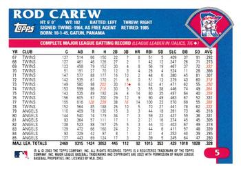 2003 Topps Retired Signature Edition #5 Rod Carew Back