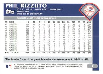 2003 Topps Retired Signature Edition #7 Phil Rizzuto Back