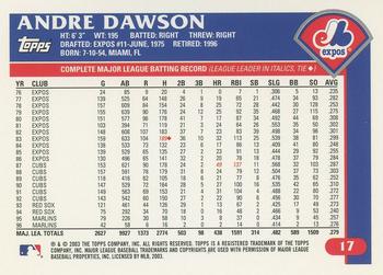2003 Topps Retired Signature Edition #17 Andre Dawson Back