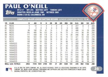2003 Topps Retired Signature Edition #26 Paul O'Neill Back