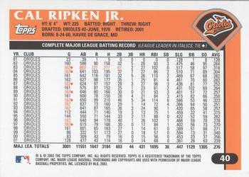 2003 Topps Retired Signature Edition #40 Cal Ripken Jr. Back