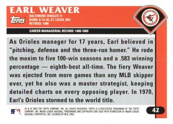 2003 Topps Retired Signature Edition #42 Earl Weaver Back