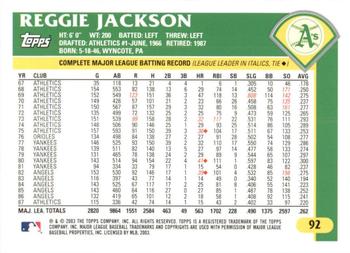 2003 Topps Retired Signature Edition #92 Reggie Jackson Back