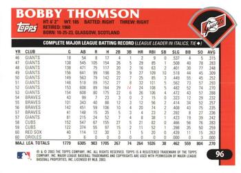 2003 Topps Retired Signature Edition #96 Bobby Thomson Back
