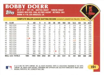 2003 Topps Retired Signature Edition #101 Bobby Doerr Back