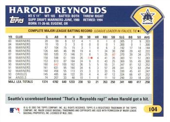 2003 Topps Retired Signature Edition #104 Harold Reynolds Back