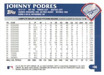2003 Topps Retired Signature Edition #106 Johnny Podres Back