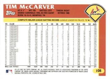 2003 Topps Retired Signature Edition #108 Tim McCarver Back