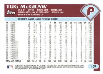 2003 Topps Retired Signature Edition #109 Tug McGraw Back