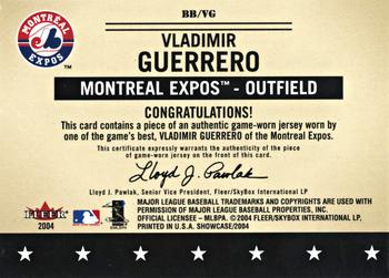 2004 Fleer Showcase - Baseball's Best Game-Worn #BB/VG Vladimir Guerrero Back