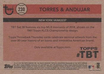 2018 Topps Throwback Thursday #230 Torres & Andujar Back