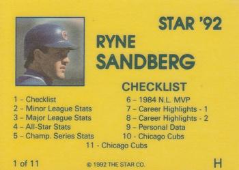 1992 Star Ryne Sandberg #1 Ryne Sandberg Back