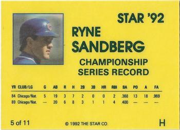 1992 Star Ryne Sandberg #5 Ryne Sandberg Back
