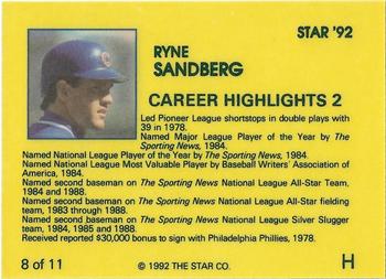 1992 Star Ryne Sandberg #8 Ryne Sandberg Back