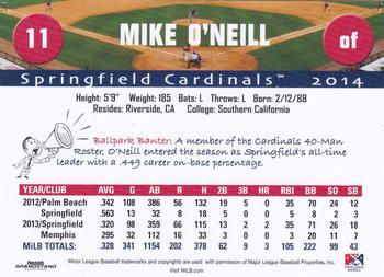 2014 Grandstand Springfield Cardinals #NNO Mike O'Neill Back