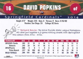 2014 Grandstand Springfield Cardinals #NNO David Popkins Back