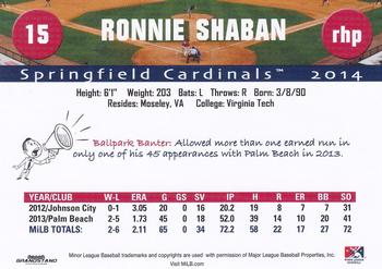 2014 Grandstand Springfield Cardinals #NNO Ronnie Shaban Back