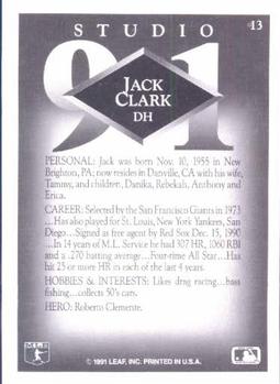 1991 Studio #13 Jack Clark Back