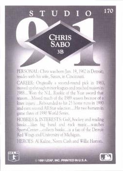 1991 Studio #170 Chris Sabo Back