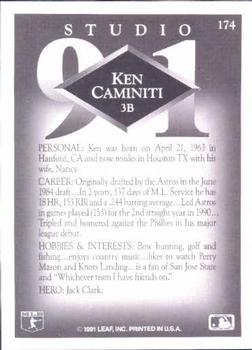 1991 Studio #174 Ken Caminiti Back