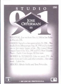 1991 Studio #186 Jose Offerman Back
