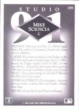 1991 Studio #189 Mike Scioscia Back