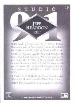 1991 Studio #19 Jeff Reardon Back