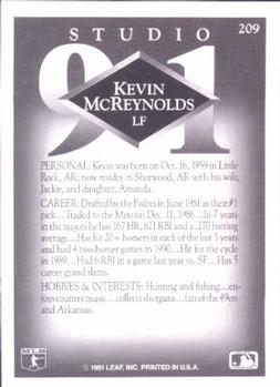 1991 Studio #209 Kevin McReynolds Back