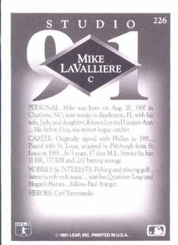 1991 Studio #226 Mike LaValliere Back