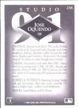 1991 Studio #236 Jose Oquendo Back