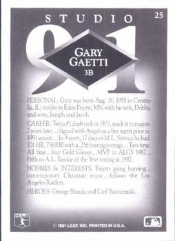 1991 Studio #25 Gary Gaetti Back