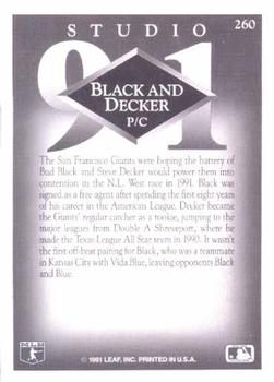 1991 Studio #260 Black & Decker (Bud Black / Steve Decker) Back